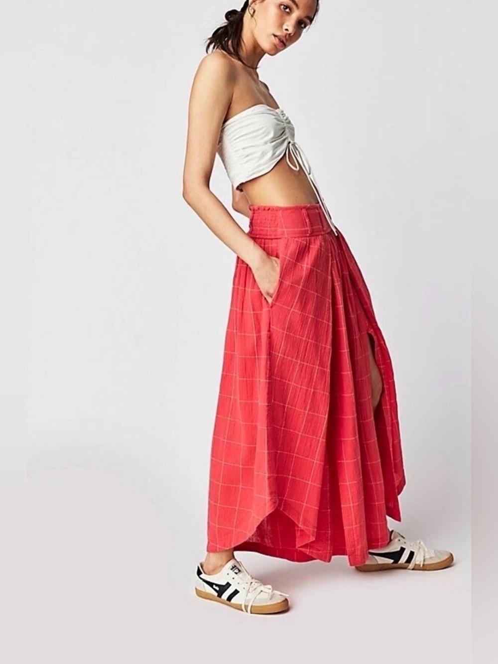 Free People Lunar Cove Window Pane Plaid Extreme Wide Leg Slit Pants / Skirt XS - Picture 3 of 6